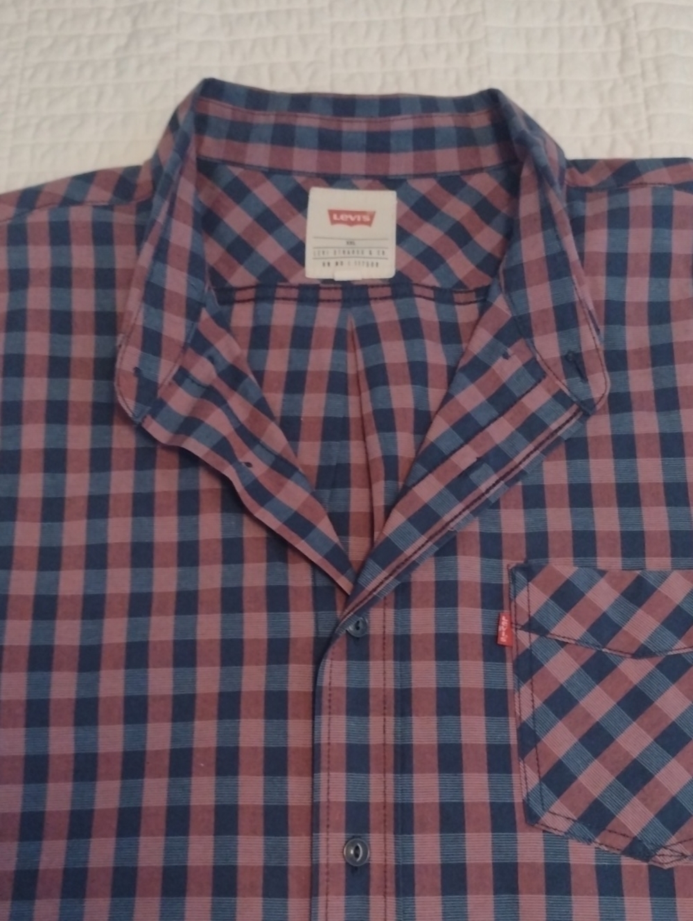 Levi's Short Sleeve Button Down Mens XXL Purple Blue Check Collared Pocket
